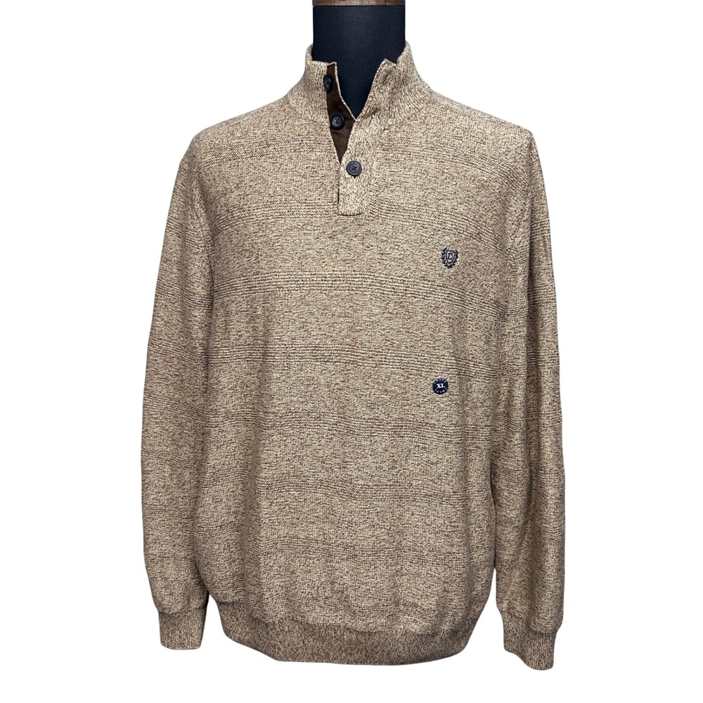Chaps Quarter Button Mock Neck Sweater Men XL Brown Tan NWT Cotton Knit Pullover